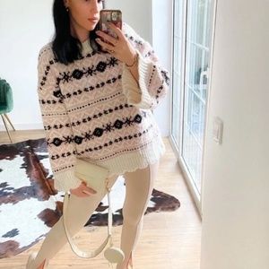 Zara Jacquard Chunky Knit Side-Buttons Pullover Sweater NWT